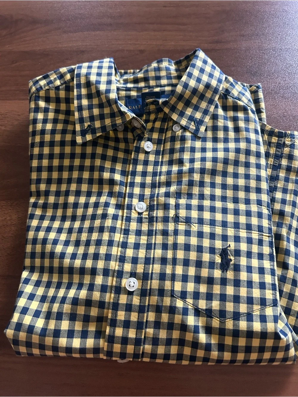 Ralph Lauren Navy and Yellow Gingham Button-Down Shirt